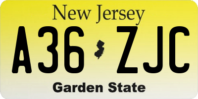 NJ license plate A36ZJC