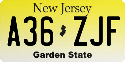 NJ license plate A36ZJF