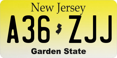 NJ license plate A36ZJJ