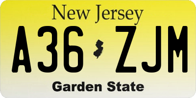 NJ license plate A36ZJM