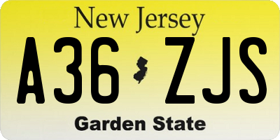 NJ license plate A36ZJS