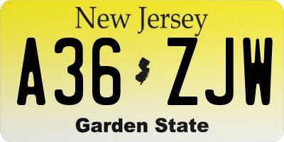 NJ license plate A36ZJW