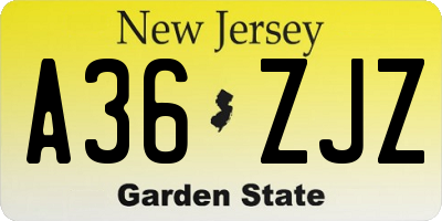 NJ license plate A36ZJZ