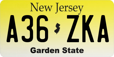 NJ license plate A36ZKA