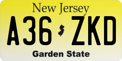 NJ license plate A36ZKD
