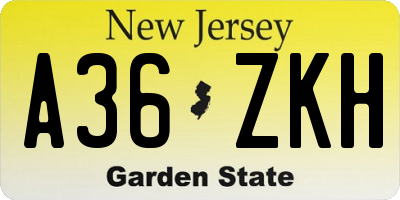NJ license plate A36ZKH