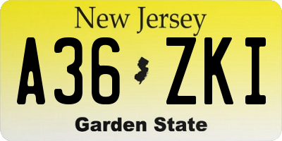 NJ license plate A36ZKI