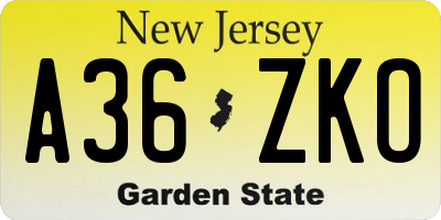 NJ license plate A36ZKO