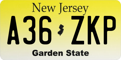 NJ license plate A36ZKP