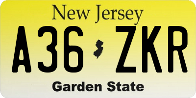 NJ license plate A36ZKR