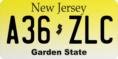 NJ license plate A36ZLC