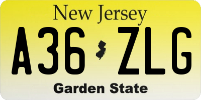 NJ license plate A36ZLG