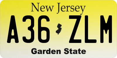 NJ license plate A36ZLM
