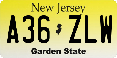 NJ license plate A36ZLW