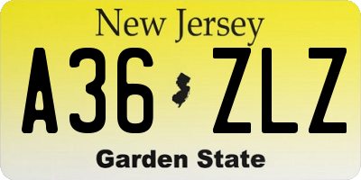 NJ license plate A36ZLZ