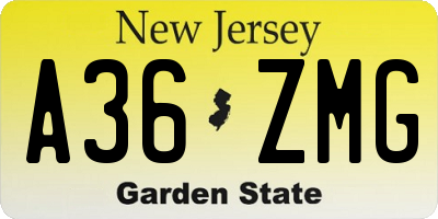 NJ license plate A36ZMG