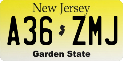 NJ license plate A36ZMJ