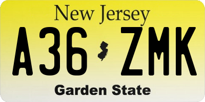 NJ license plate A36ZMK