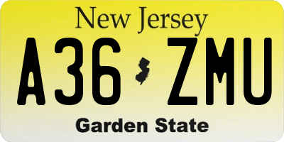 NJ license plate A36ZMU