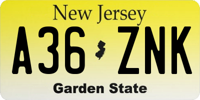 NJ license plate A36ZNK