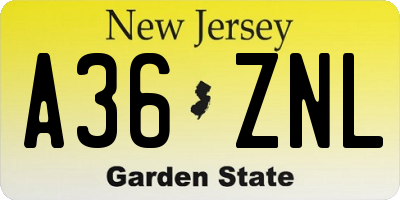 NJ license plate A36ZNL