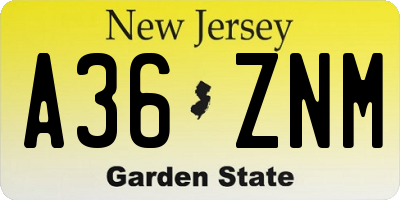 NJ license plate A36ZNM