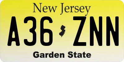 NJ license plate A36ZNN