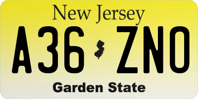 NJ license plate A36ZNO