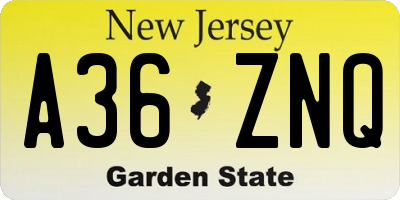 NJ license plate A36ZNQ