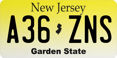 NJ license plate A36ZNS