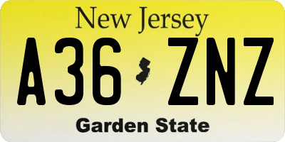 NJ license plate A36ZNZ