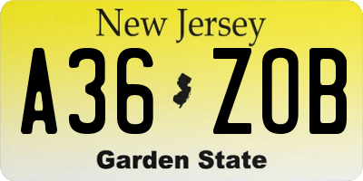 NJ license plate A36ZOB