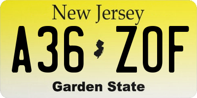 NJ license plate A36ZOF