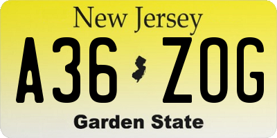 NJ license plate A36ZOG