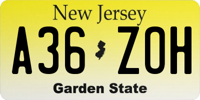 NJ license plate A36ZOH