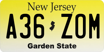 NJ license plate A36ZOM
