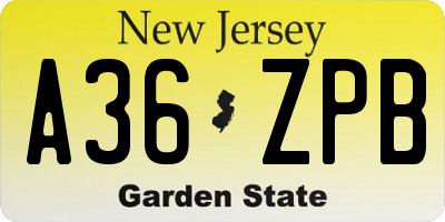 NJ license plate A36ZPB
