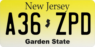 NJ license plate A36ZPD