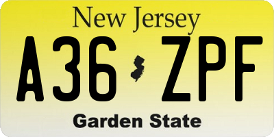 NJ license plate A36ZPF