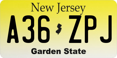 NJ license plate A36ZPJ
