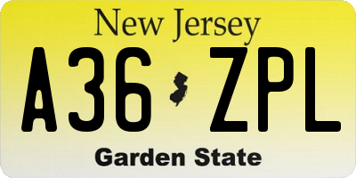 NJ license plate A36ZPL