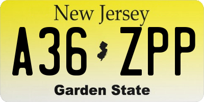 NJ license plate A36ZPP