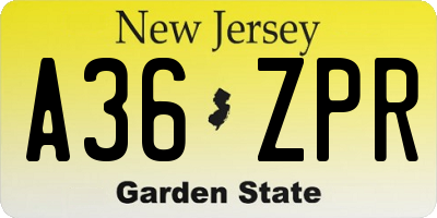 NJ license plate A36ZPR