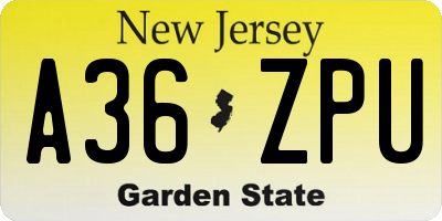 NJ license plate A36ZPU