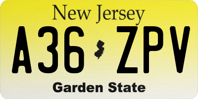 NJ license plate A36ZPV