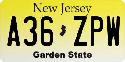 NJ license plate A36ZPW