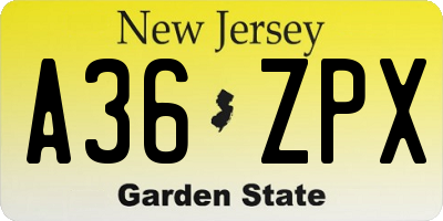 NJ license plate A36ZPX