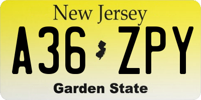 NJ license plate A36ZPY