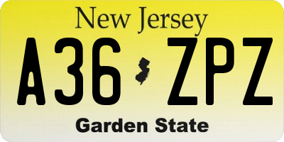 NJ license plate A36ZPZ