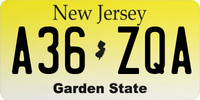 NJ license plate A36ZQA